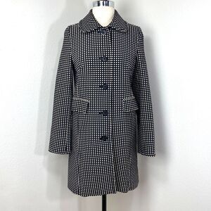 Charter Club Black Coat Textured White Polka Dots Small Button Front Pockets